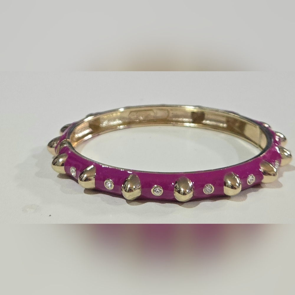 Nordstrom Sequin‎ NYC Magenta Fuchsia Enamel Crystal Hinged Bangle NWOT